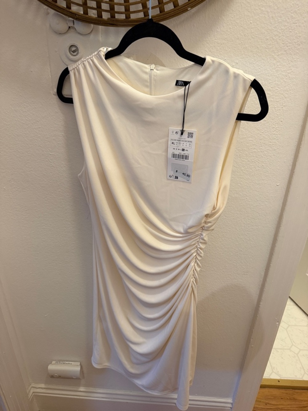 ZARA Cream Sleeveless Ruched Mini Dress NWT